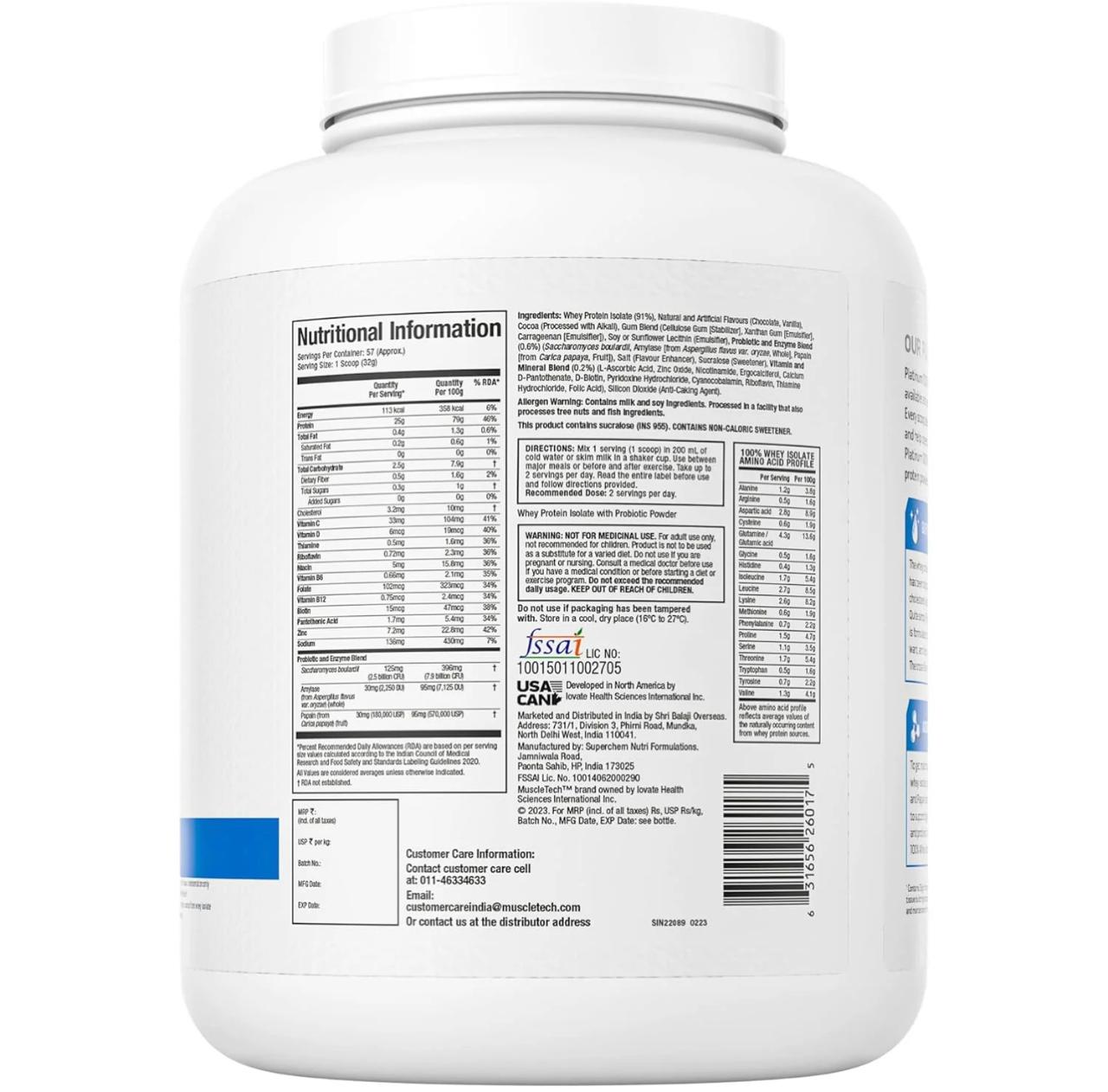 Muscletech Platinum 100% Whey Isolate Protein Powder – 4lbs - Image 2