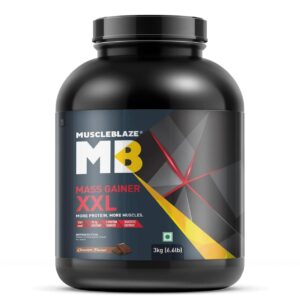 MuscleBlaze Mass Gainer XXL Powder, Chocolate (30 Servings, 3kg / 6.6lbs) | 18g Protein, 70g Carbs Per Scoop | High Protein with Complex Carbs & Digestive Enzymes